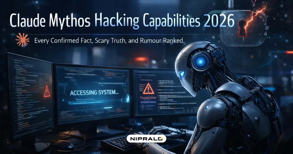 Claude Mythos hacking capabilities 2026 showing AI cybersecurity threat with code and lock icon representing zero-day vulnerability discovery