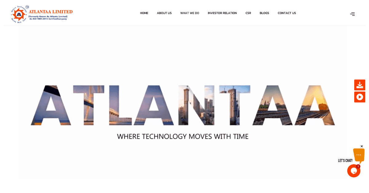 Atlantaa Limited custom website redesign on a laptop screen, real estate and infrastructure developer, premium UI with GSAP animations, real estate website redesign India