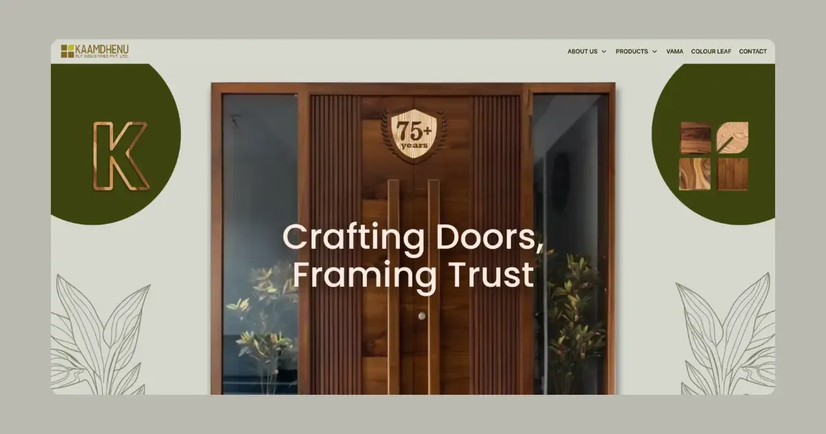 efore and after website revamp for Kaamdhenu Ply Industries, a Mumbai plywood and door manufacturer with 75 years of legacy - new React site versus old template
