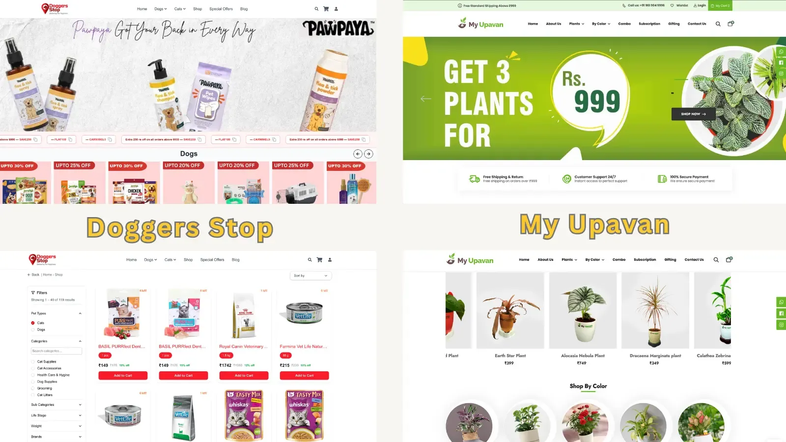a custom-coded ecommerce website developed in by Nipralo, home page and product grid