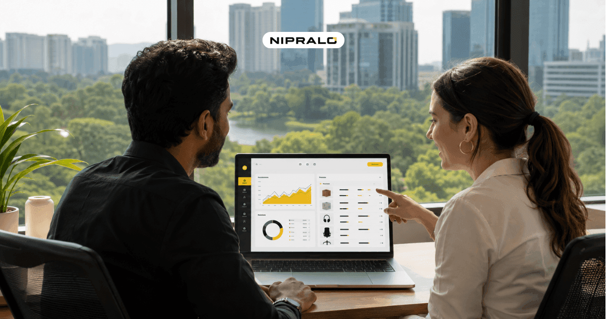 Custom software dashboard on a laptop in a Powai office near Hiranandani Business Park, Mumbai.
